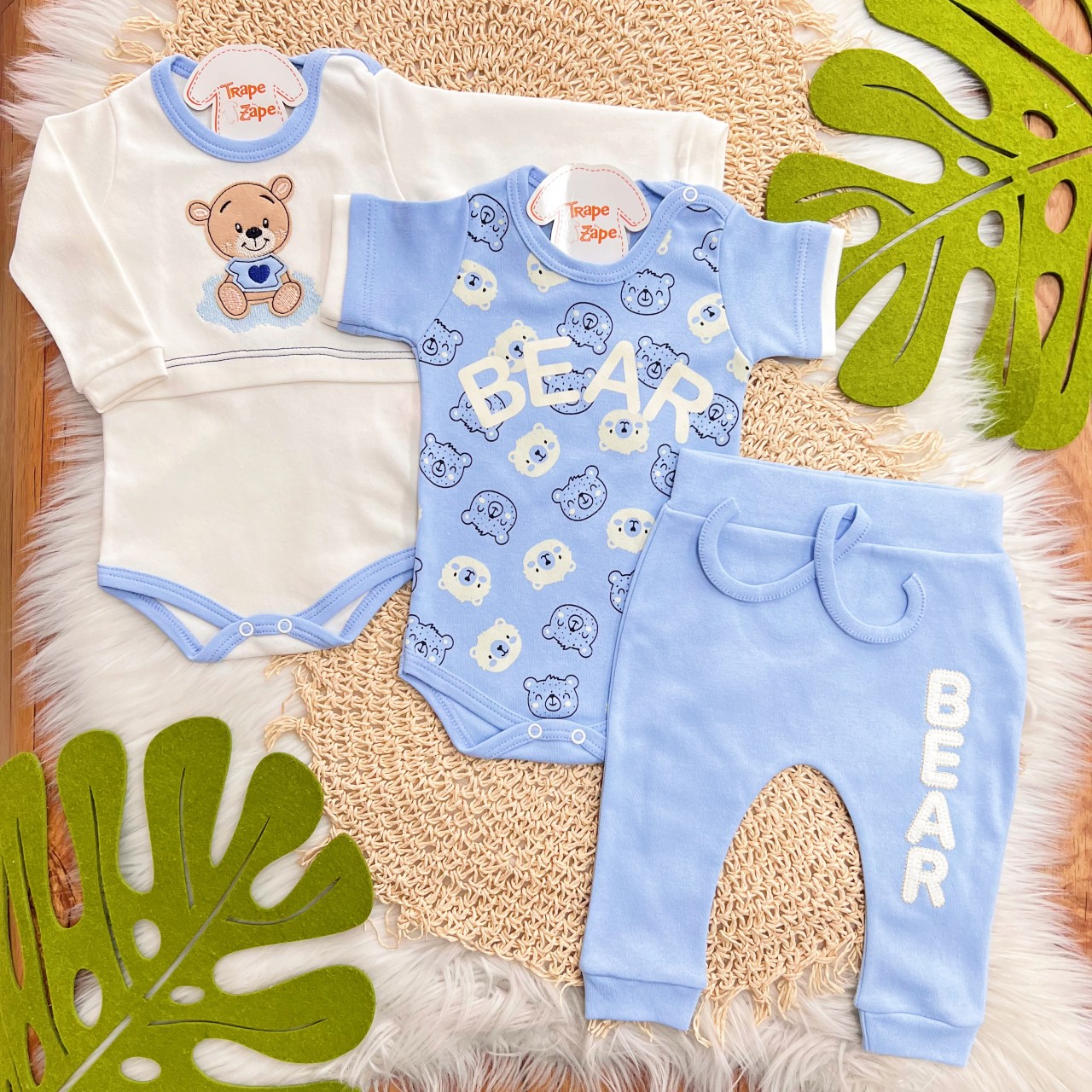 Conj. de Malha 3 peças - Bear de Camisetinha - Azul Bebê